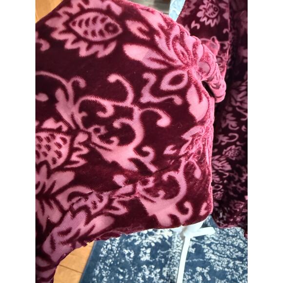 Sundance Regina Burgundy Velvet Burnout Floral Silk Blend Button-Up Sz. L - Picture 2 of 8